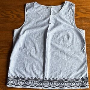 Talbots Light Blue Cotton Sleeveless Embroidered Tank EUC